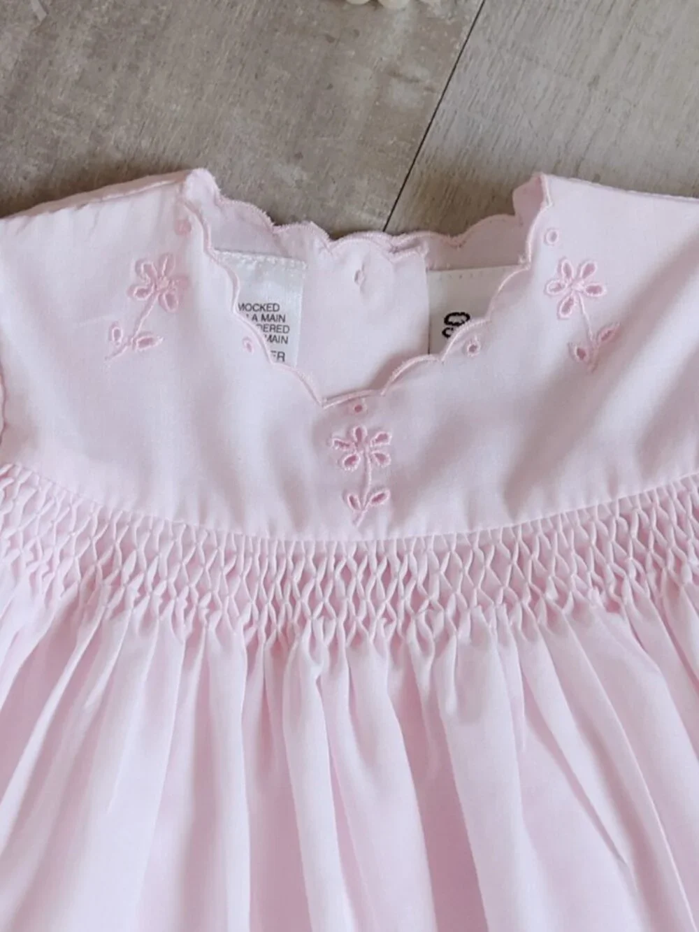 Pink Smocked Heirloom Float Dress Floral Embroidery Eyelet Preemie Sarah Louise